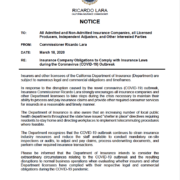 CA Insurance Commissioner Notice Amid Coronavirus